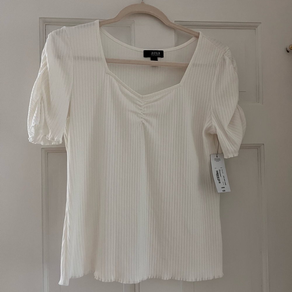 Ivory ribbed sweetheart neckline top